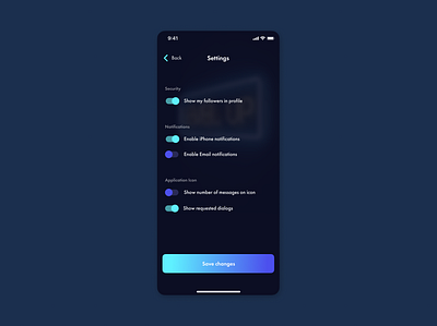 Settings - Daily UI #7 app design brand identity branding daily 100 challenge daily ui dailyui dailyui007 dailyuichallenge dark ui design dizzarro design notifications settings wordpress wordpress development