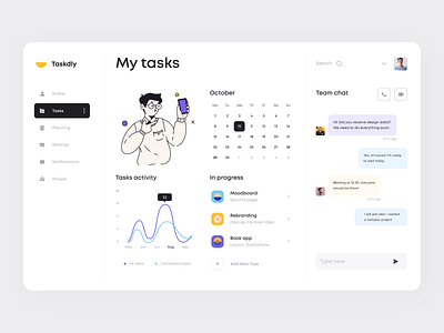 Task Management Dashboard app calendar calendar app chat clean dashboard design graph illustration interface logo manage menu planning profile task team ui ux vector