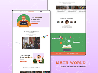 Math World - Landing Page Desktop Full Page design education landing education website flat illustration landing page mathematics minimal online course online learning ui uidaily uidesign