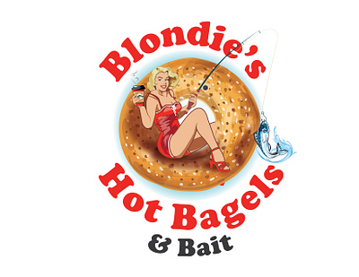 Blondie's Bagels & Bait bait blonde branding coffee coffee shop coffeeshop fishing food truck foodtruck hotfood logo makeup pinup retro smallbusiness vintage