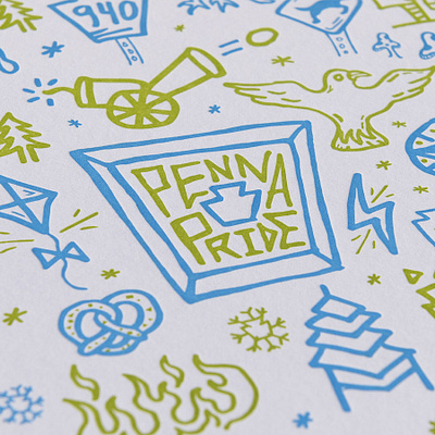 Penna Pride Print freedom handdrawn keystone lettering letters pa penna pennsylvania phila philadelphia philly pretzel pretzels pride snow snowflake tree trees type typography