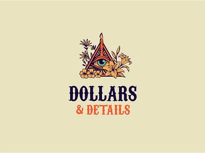 Logo for Dollars & Details botanical art design dollars eye icon illustration logo typography