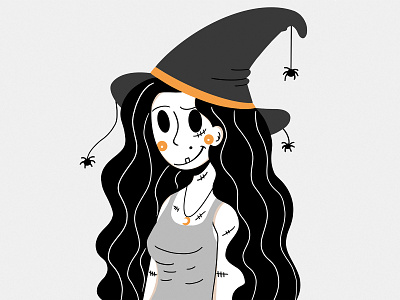 Witch fochacz character character design charms clean design design digital art digital illustration face halloween halloween design illustration illustration design magic minimal minimalistic spiders style tooth ui design witch