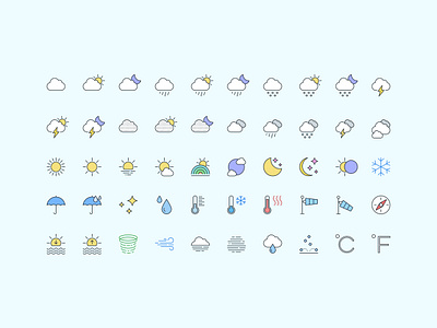 Pioneer Icons — Weather Icon Set 🌤️ branding computing design elements icon set icons illustraion illustrator pioneer sketch symbols temperature ui ux weather web