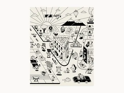 Hungrytown 2danimation animation architectural illustration art art print buildings character design character illustration city illustration conceptual illustration food character food illustration funny illustration illustrator isometric isometric illustration minimal pun