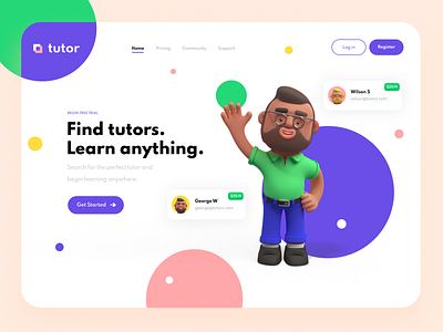 Landing Page Design 3d 3d animation 3d art 3d artwork branding clean design trends designs figma icons landing page minimal person purple tutor ui ui design ux ux design warfield