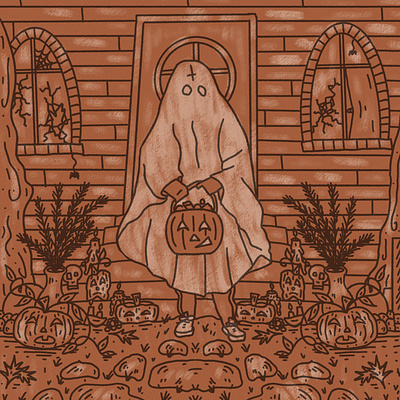 Trick Or Treat candy evil ghost ghostbusters halloween haunted house horror illustration inktober inktober2020 jack o lantern october pumpkin satanic shrine spooktober spooky tour of terror trickortreat white sheet