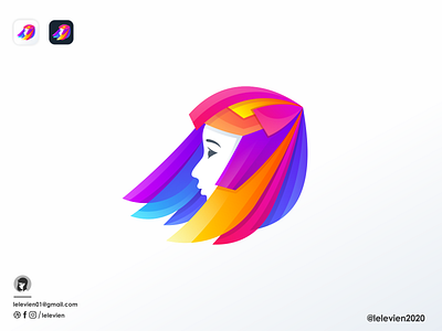 hair colored girl brand branding colorful cute design girl identity illustrator logo logodesign simple woman