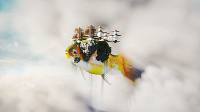 Monastery 3d art b3d blender blender3d building cloud fish fly flying illustration monastary pagoda sky
