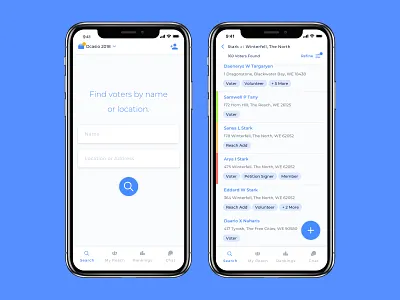 Reach App - Voter Search design lists mobile app mobile app design mobile design mobile ui politics search sketch ui
