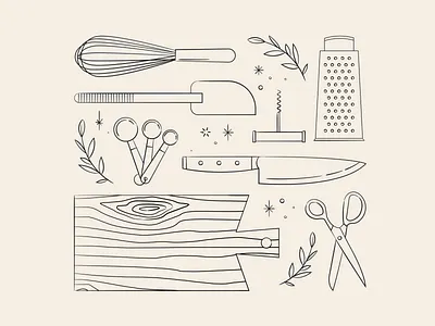 Vectober 22 // Chef chef feminine illustration inktober kitchen mid century sketch texture tools utensil vectober vintage