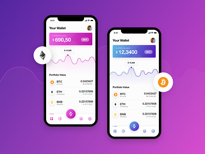 Crypto Wallet App app design colorful crypto crypto exchange crypto trading cryptocurrency dashboard gradients ui ui concept wallet ui wallets