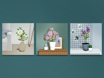 Plant murals daisies magnolia
