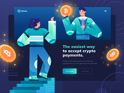 Header Illustration for Qieraa Website character illustration clean crypto crypto wallet cryptocurrency dark gradient green header header illustration hero illustration homepage illustration landing page lineart pattern payments uiux web design website