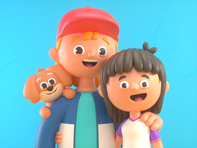 Friends 3d c4d character design dog friends illustration people render