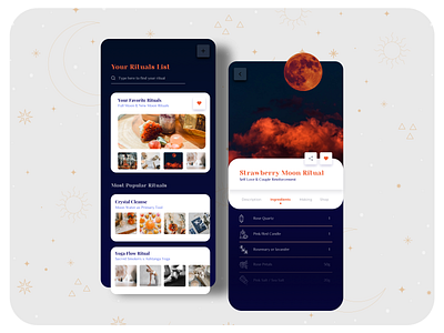 Witchcraft Magic App 🕷✨ black magic crystals dark mode full moon halloween halloween design light mode mobile mobile app design mobile ui rituals sacredgeometry ui witchcraft witchy yoga