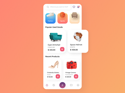 Used Goods Marketplace App Homescreen app design carousel dribbble best shot ecommerce app homepage design ios app design mobile app ui design