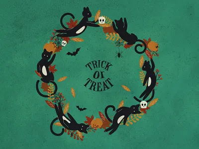 Halloween cats autumn cartoon cats circle design halloween illustration pumpkin samhain skull trick or treat vector