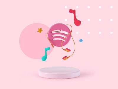 Spotify 3d 3d icon branding c4d cgi cinema 4d design earphones hero hero image icon illustration modeling music octane render stars web design