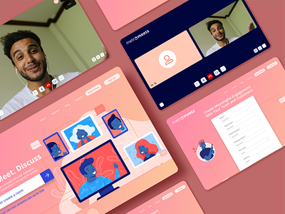 Video Calling App branding character illustration landing page product design saas app video calling web design