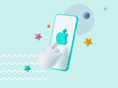 Apple 3d apple branding c4d cgi cinema 4d design hand hero heroimage icon illustration octane octane render render smartphone star webdesign