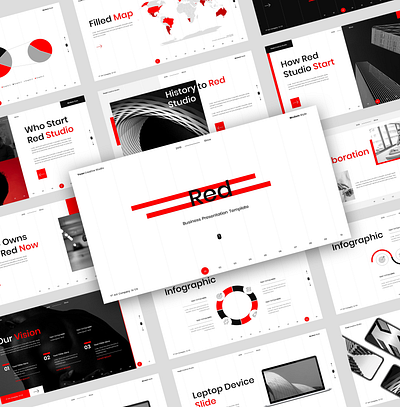 Red – Business Presentation Template agency business clean colorful company corporate creative modern photography pitchdeck portfolio simple startup studio unique