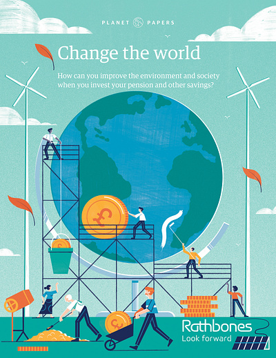 Planet papers - Rathbones Bank colour design editoral editorial illustration environment finance illustration money print