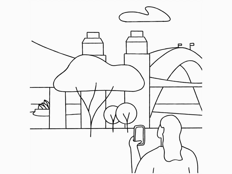 Sydney Harbour Bridge animation blackandwhite bridge character framebyframe illustration lineart motion procreate simple sydneyharbourbridge vector