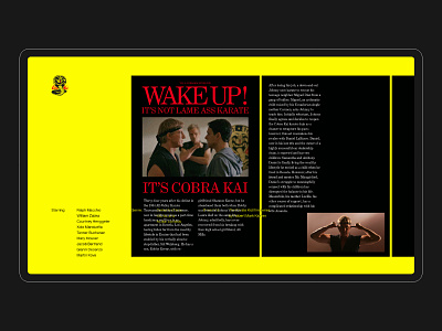 It's not lame ass karate, it's Cobra Kai brutal brutalism brutalist design cobra cobrakai distort filter filter ui karate karate kid minimal minimalism noise noisy red website yellow