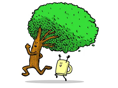 Tree and Cup character characterdesign characters cup design drawn happy illustration running tree vector