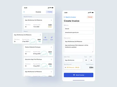 Invoicing App bills client client management dribbble best shot fintech freelance invoice payment paypal uidesign uxdesign