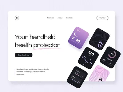 Health protector - Landing page apple watch arounda concept figma fitness tracker health healthcare interface landing page pattern product design protector sport statistics ui ux watch face web design workout