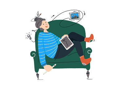 Girl with art idea cartoon character character design childrens illustration flat illustration idea illustration people people sitting process procreate