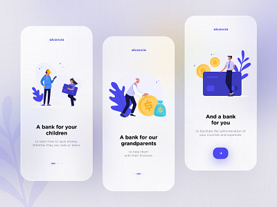 Alcancía : a bank for all app bank banking blue blur coin creative credit card design dribbble glass illustration money onboarding plant shot ui