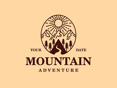 Mountain Landscape Logo camp camping clean crest downhill emblem forest hill landscape logo template minimal mountain mountains peak peaks simple sun sunshine tree trees