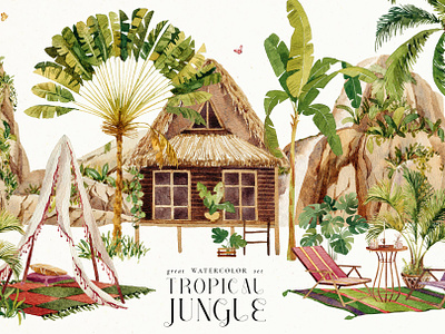 Tropical jungle - watercolor set