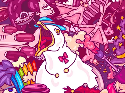 Avata character fresco hand drawn illustration nails pink seagull wimmelbild women