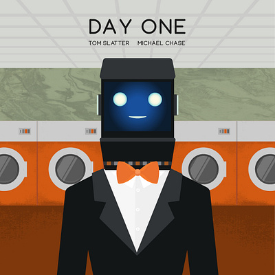 Day One Poster IG 043 digital illustration futuristic illustrator laundrette poster robot robotics robots science fiction short film