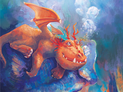 Coral dragon book illustration children book coral coral reef cute character dragon illustration marine life sea