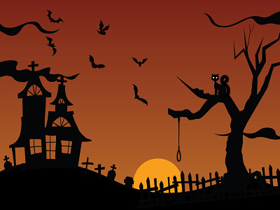 Halloween Haunted Cemetery adobe illustrator cemetery design flat halloween illustration illustrator landscape vector