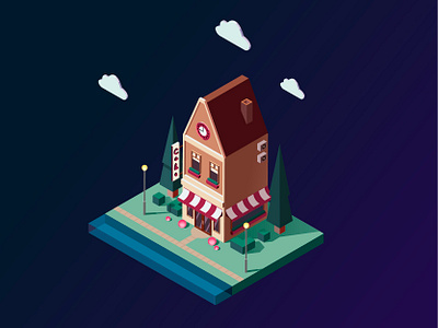 Сoffee shop café cofee design illustration isometry shop vector