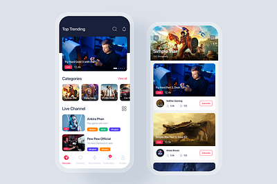 Game Streaming mobile app concept app concept feed home interface live material mobile podcast social stream streaming template ui ui kit uikit ux video