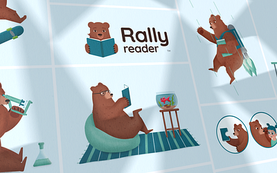 Rally Reader app bear collage fish illustration logo read reader