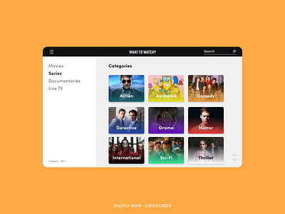 Daily UI #099 - Categories 099 adobe xd categories category category app category page challenge dailyui design digital genre interface minimal minimalism movies series streaming tv shows ui ux