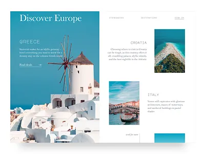 Discover Europe travel site clean minimalism travel ui web design