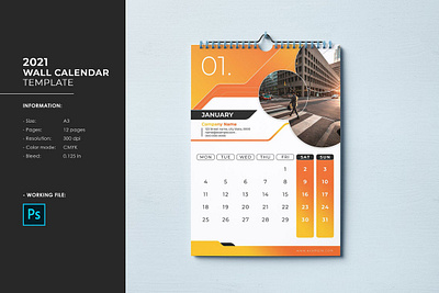 Wall Calendar Template 2021 business calendar calendar corporate calendar editable monthly calendar photoshop template psd wall calendar 2021 wall calendar template yearly calendar