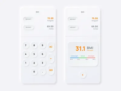 Neumorphic BMI Calculator app app design daily ui daily ui 004 dailyui dailyuichallenge design figma figmadesign minimal minimalist neumorphic neumorphic calculator neumorphic design neumorphism calculator typography ui ui design ux