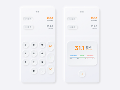 Neumorphic BMI Calculator app app design daily ui daily ui 004 dailyui dailyuichallenge design figma figmadesign minimal minimalist neumorphic neumorphic calculator neumorphic design neumorphism calculator typography ui ui design ux