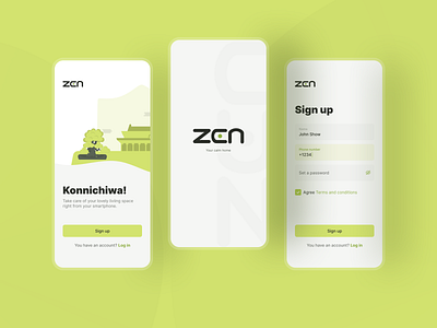 Sign Up screens app app design application form green home login mobile registration sign in sign up smart home splash start welcome screen zen