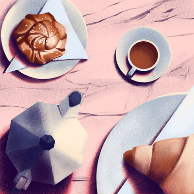 Brekkie cafe coffee coffee cup colors flat flatlay illustration illustration art marble pink procreate procreate app